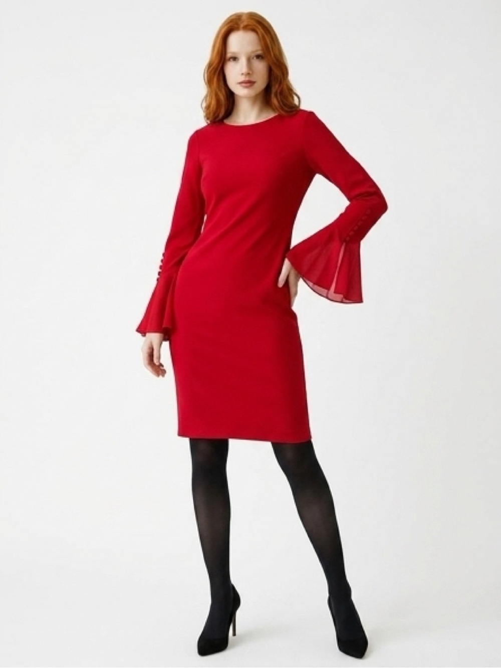 Calvin Klein Red Bell-Sleeve Sheath Dress